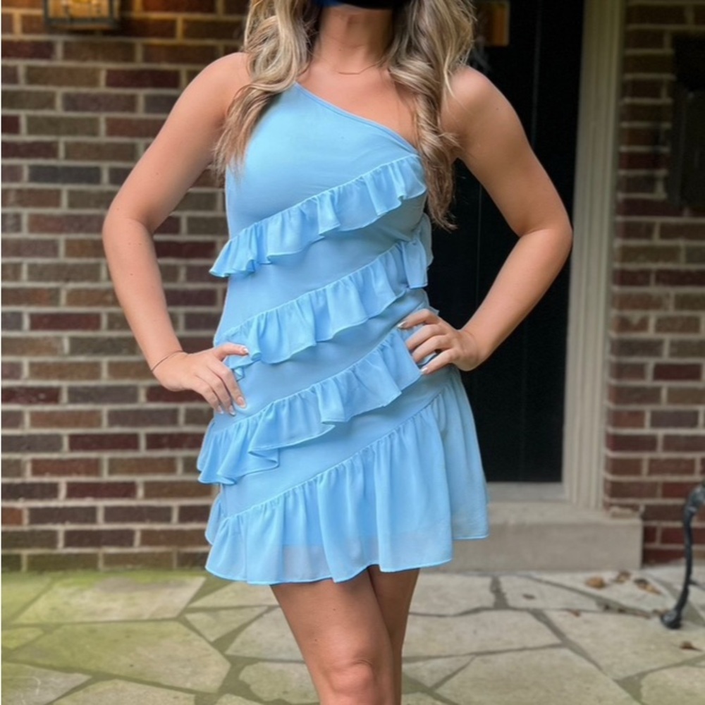 Lovers + Friends Light Blue Ruffle Dress